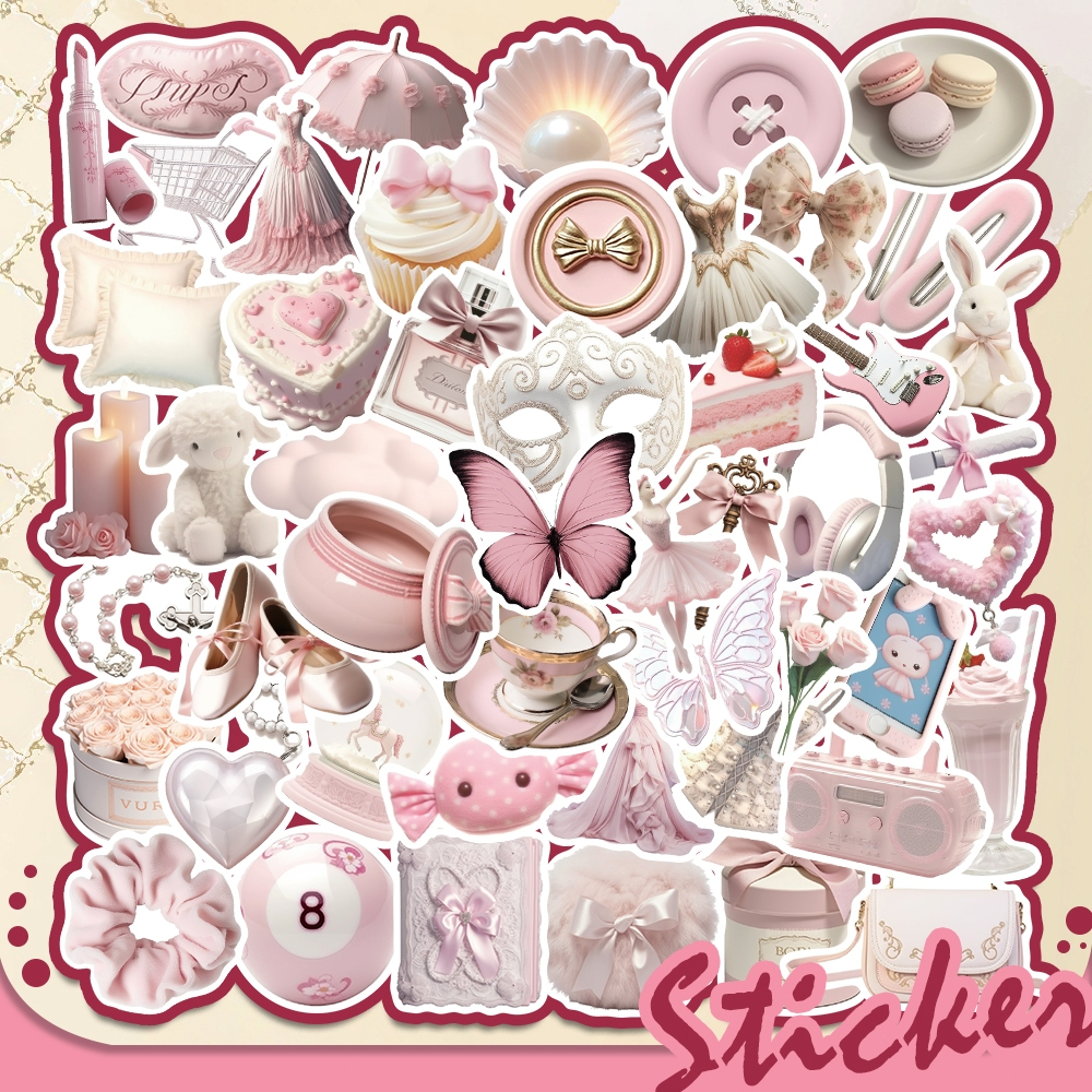 

Stiker Balet Merah Muda DIY 50pcs Stiker Tahan Air Ins Lucu Cocok untuk Sepeda Motor/Helm/Laptop/Buku/Buku Harian/Koper/Casing Ponsel/Botol Minuman