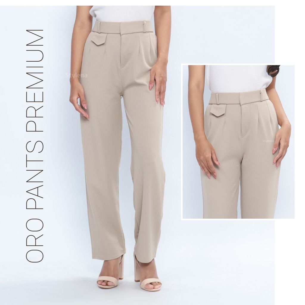 Rita-Oro pants Celana Wanita Panjang Model Highwaist Katun Nyaman Hitam Coklat