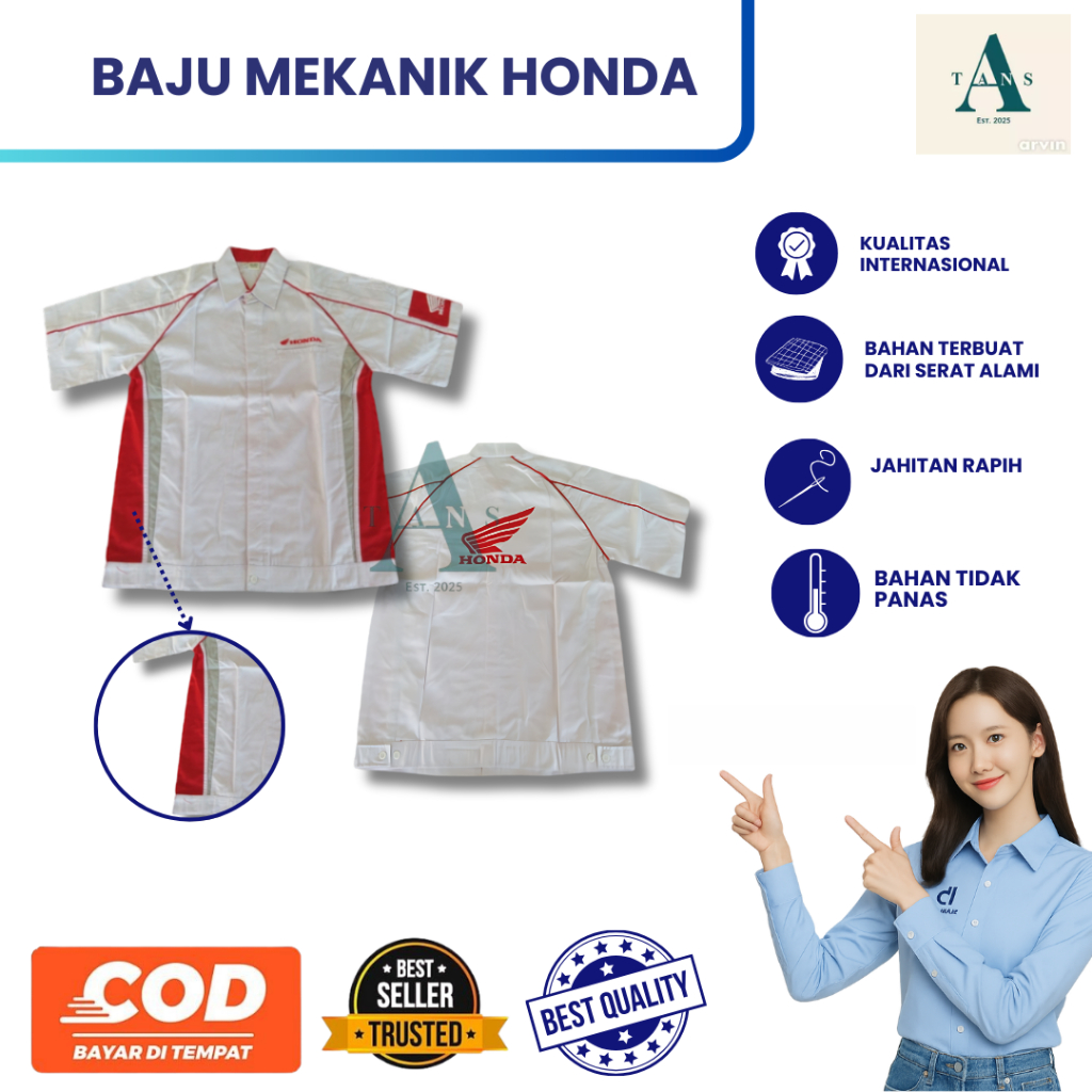 Baju Mekanik Honda | Baju Bengkel Honda | Baju Mekanik Putih | Baju Pria Mekanik|Wearpack Pria Honda