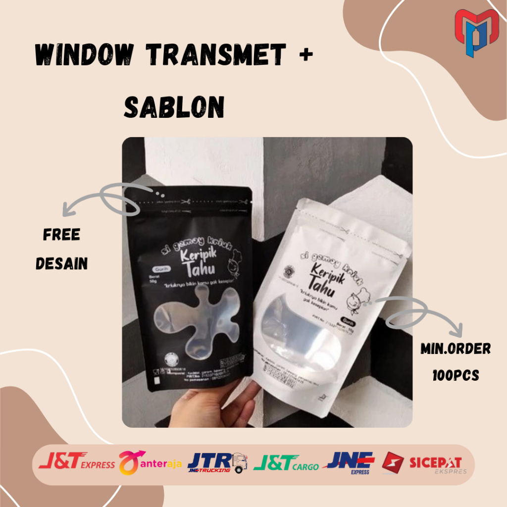 [100 PCS] PAKET TRANSMETZ KEMASAN WINDOW + SABLON 1 SISI 1 WARNA /STANDING POUCH KLIP//CUSTOM DESAIN