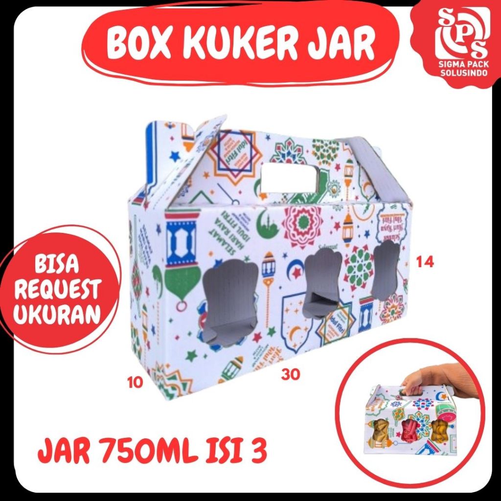 

Box_kuker 30x10x14 Jinjing (KUKER TOPLES JAR 750ml Isi 3) Kardus Kue Kering / Idul Fitri /Hampers / Lebaran / Gable Box Polos/Motif