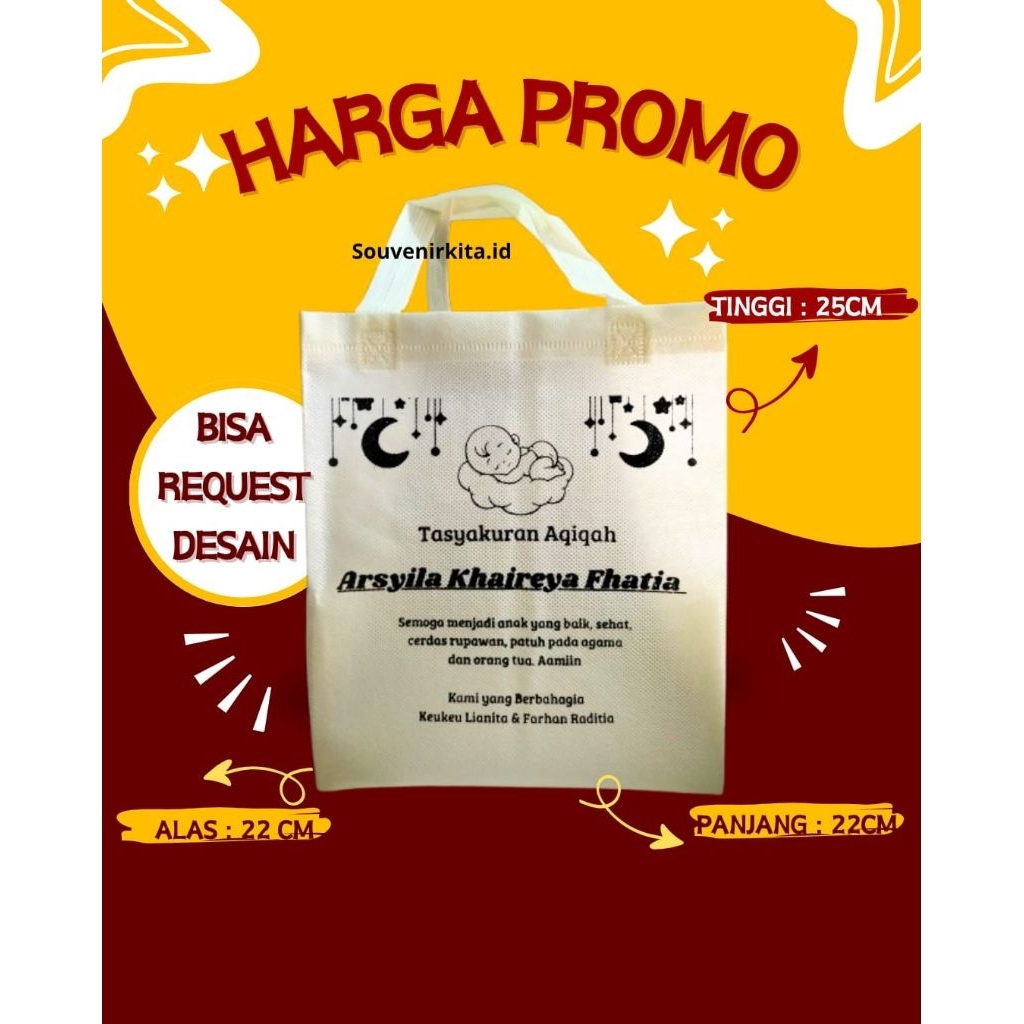 

Tas Aqiqah Tas Kehamilan Tas Khitan Tas Tedhak Siten Tas Sablon Goodiebag jumbo Tas Spundbond
