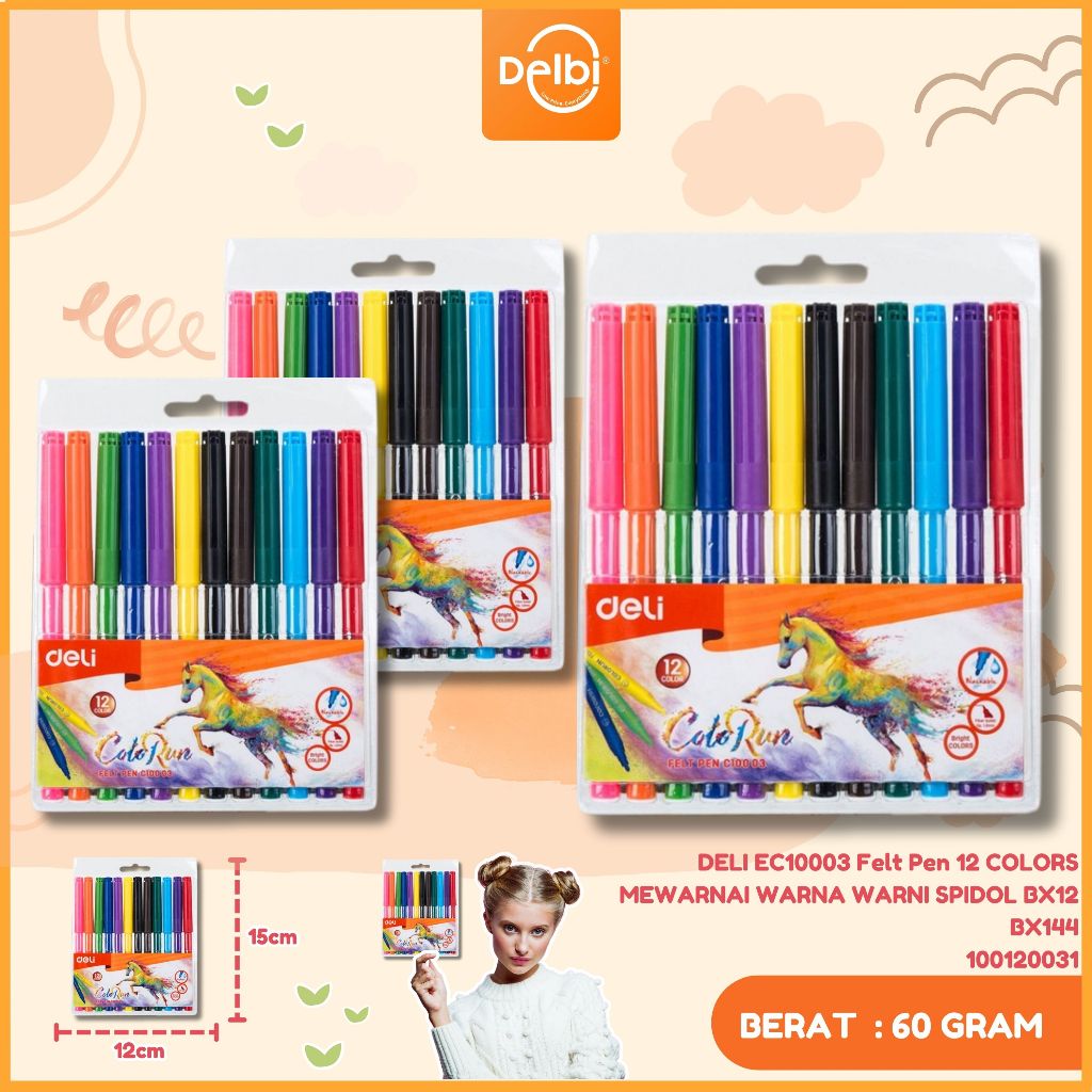 

Spidol Gambar 12 Warna DELI Felt Pen Washable Bisa Dicuci EC10003 Felt Pen 12 COLORS 12 colors