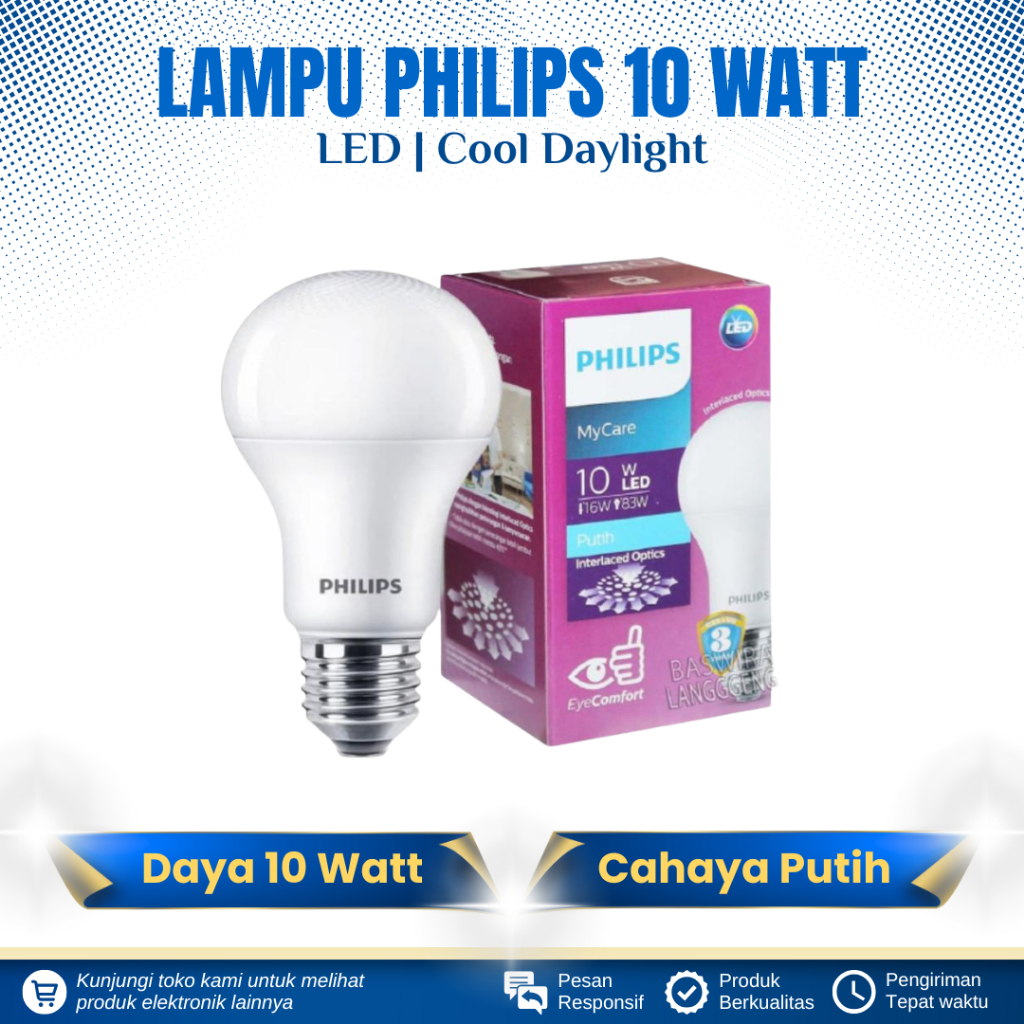 LAMPU BOHLAM LED 10 WATT PHILIPS LED BULB PHILIPS 10 WATT CAHAYA PUTIH LAMPU LED PHILIPS 10 WATT