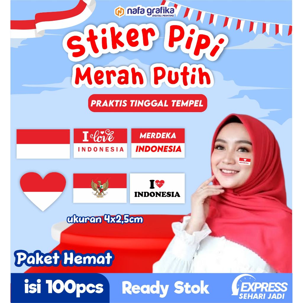 

(Paket 100pcs) Sticker Pipi HUT RI Bendera Merah Putih Stiker Karnaval Kemerdekaan Indonesia