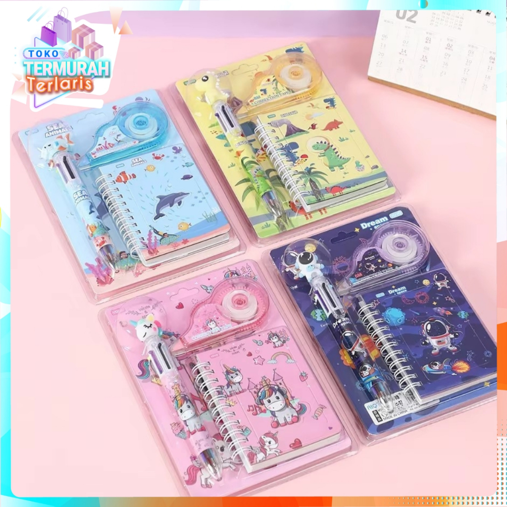 

TTT Alat Tulis Set 3IN1 Stationery Set Lucu Karakter Kartun + Correction Tape Perlengkapan Sekolah Anak-Anak TK Souvenir Ulang Tahun Anak Alat Tulis 3 IN 1 Stationery Gift Set Children Day Gifts Cartoon Six-Color Ballpoint Pen with Correction Tape