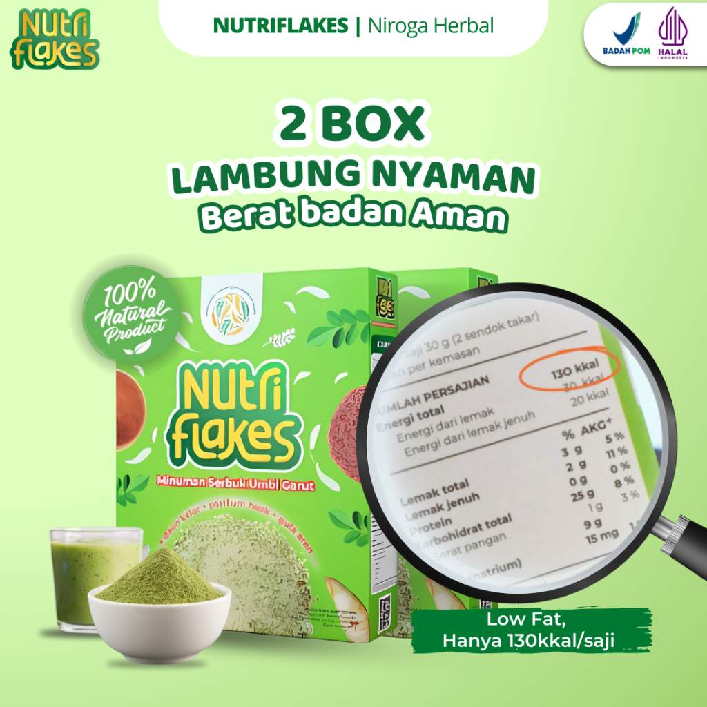 

2 BOX NUTRIFLAKES ORIGINAL – Sereal Diet Alami Anti Maag & GERD dari Umbi Garut, Aman untuk Lambung