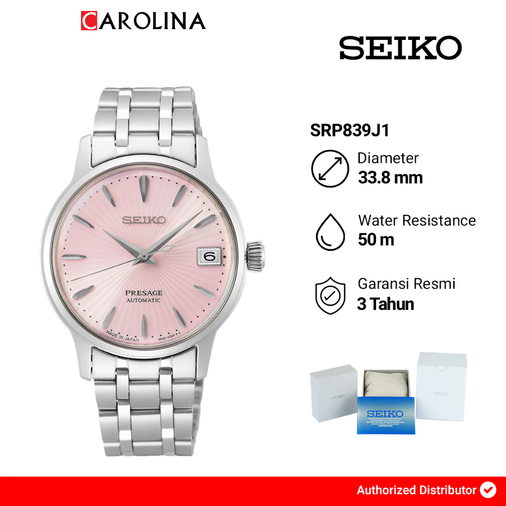Jam Tangan Wanita Seiko Presage SRP839J1 Cocktail Time Cosmopolitan Automatic Pink Dial Stainless St
