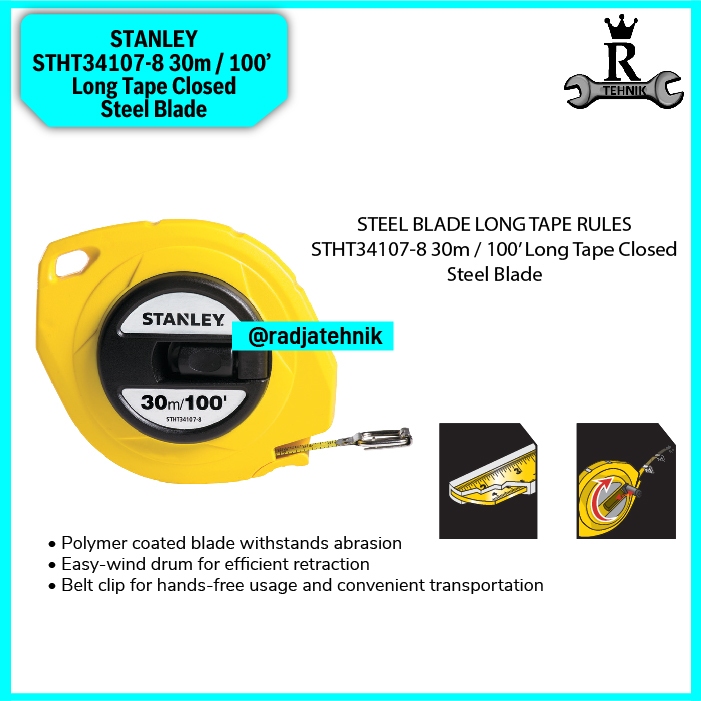 STANLEY  STHT34107-8 30m / 100’ Long Tape Closed Steel Blade  Meteran  Alat Tukang Serbaguna