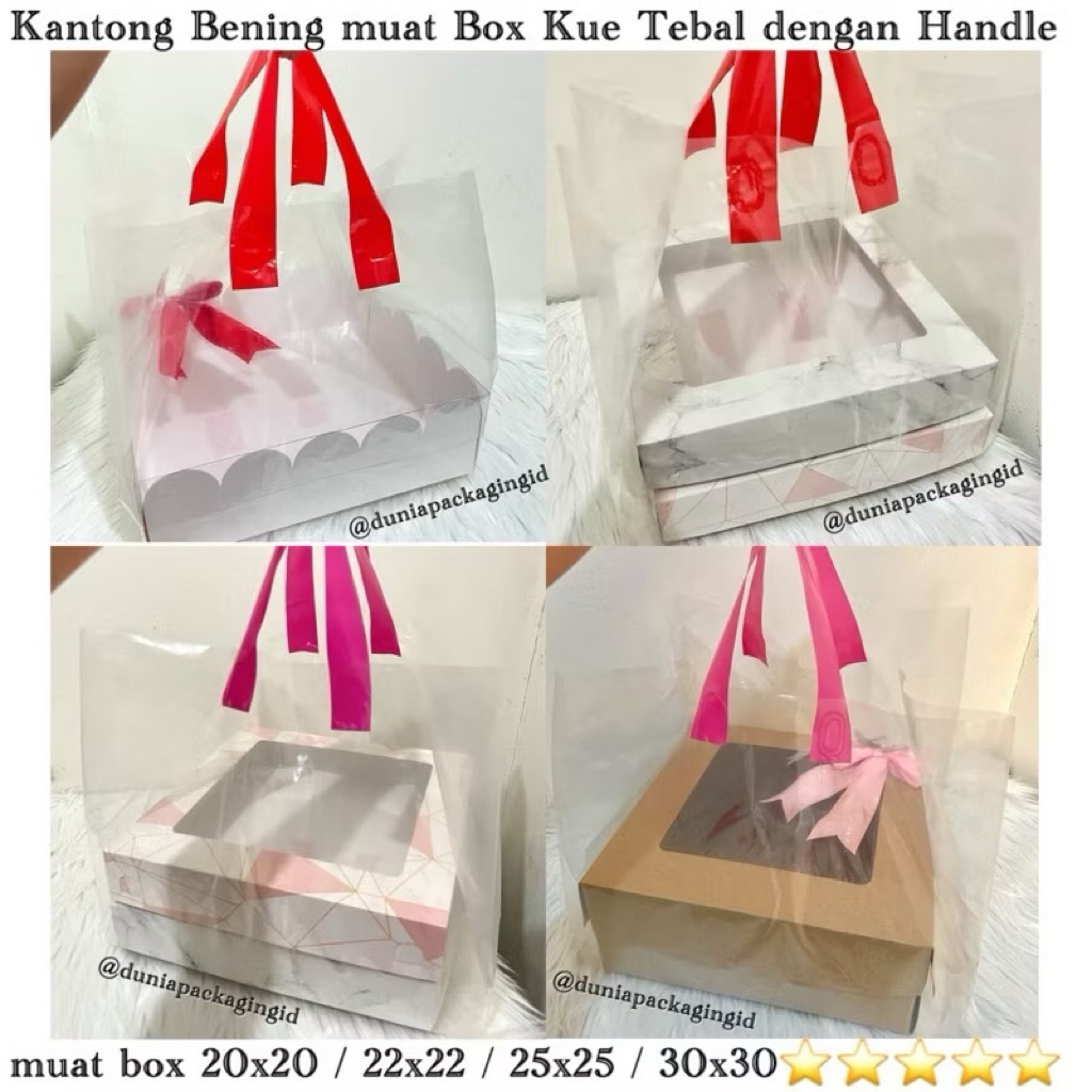 

Kantong Plastik Handle Pink Mewah Tebal untuk Kotak Kue 25x25 / 22x22 / 20x20