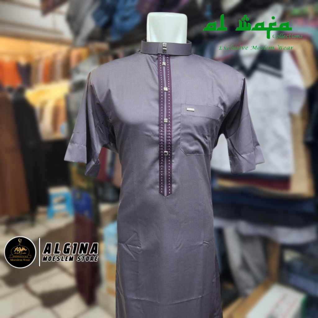 Gamis Al Wafa Warna Lengan Pendek Kancing Thailand | Jubah Muslim Pria Lengan Pendek Al Wafa Premium
