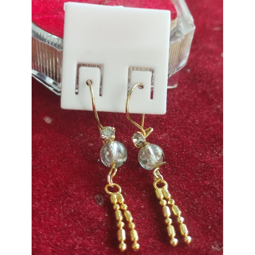 anting jurai kristal putih mainan bambu, anting anak.anting model jurai