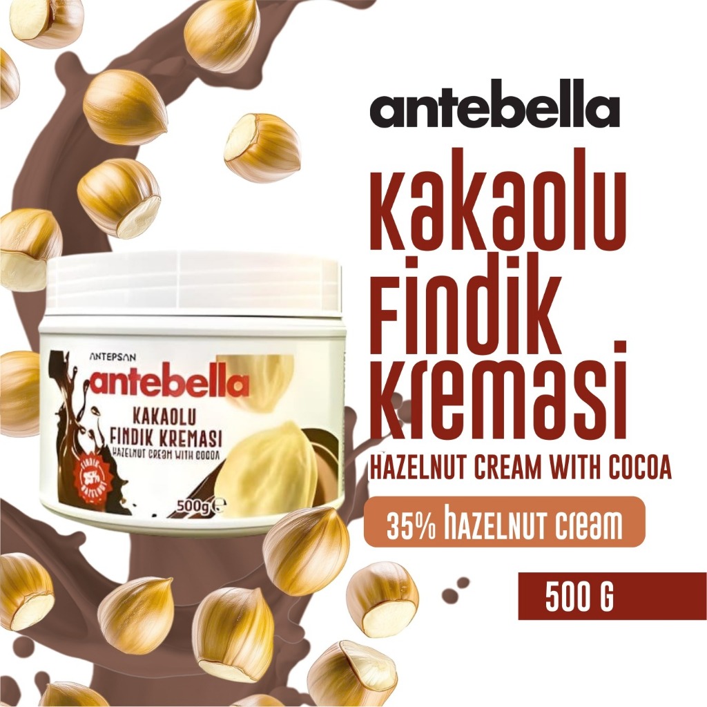 

Antebella Selai Kacang Hazelnut Cokelat 35% - 500g (Hazelnut Cream With Cocoa)