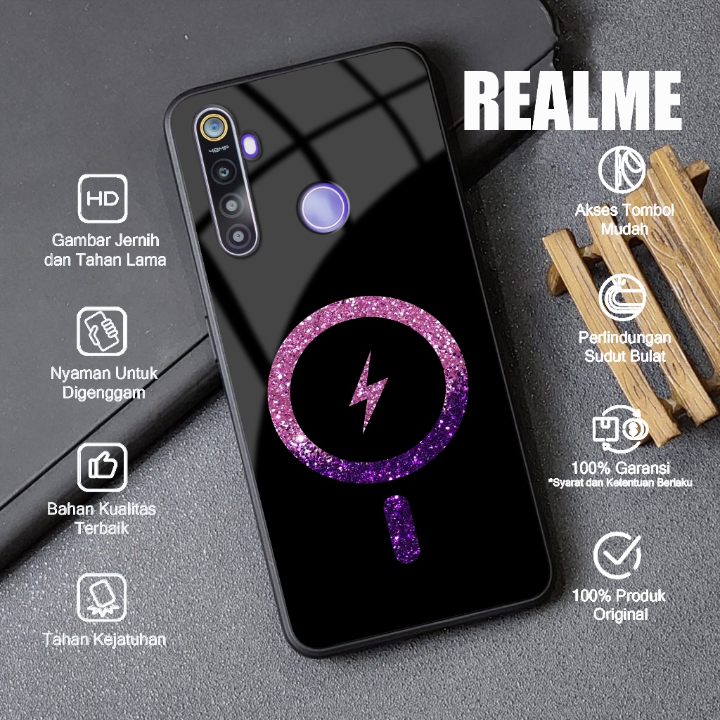 Case Realme 5 5i 5s Motif MAGSAFE GLITTER Softcase Hp REALME Glossy Casing Silikon Kesing Kaca Glass