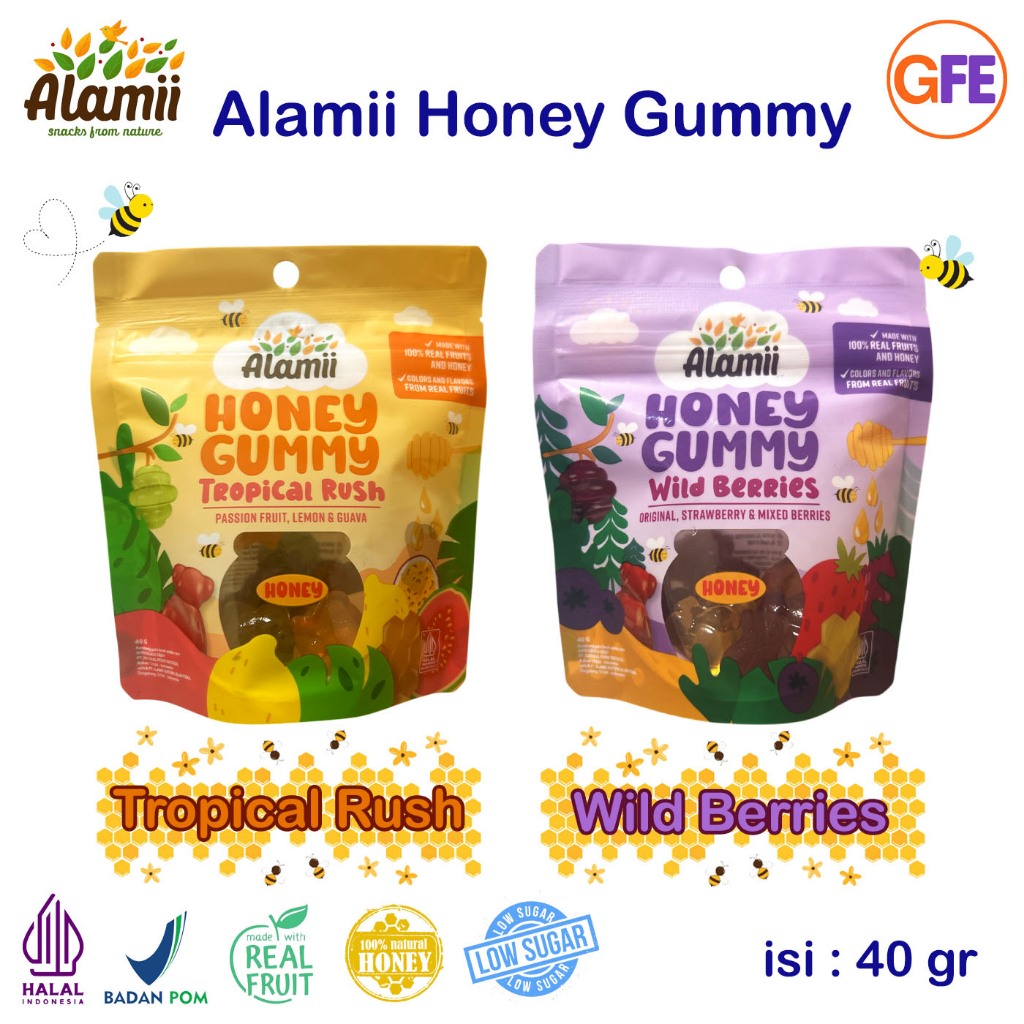 

Alamii Honey Gummy Permen Jelly Buah Madu Asli Rendah Gula Snack Cemilan Anak BPOM Halal