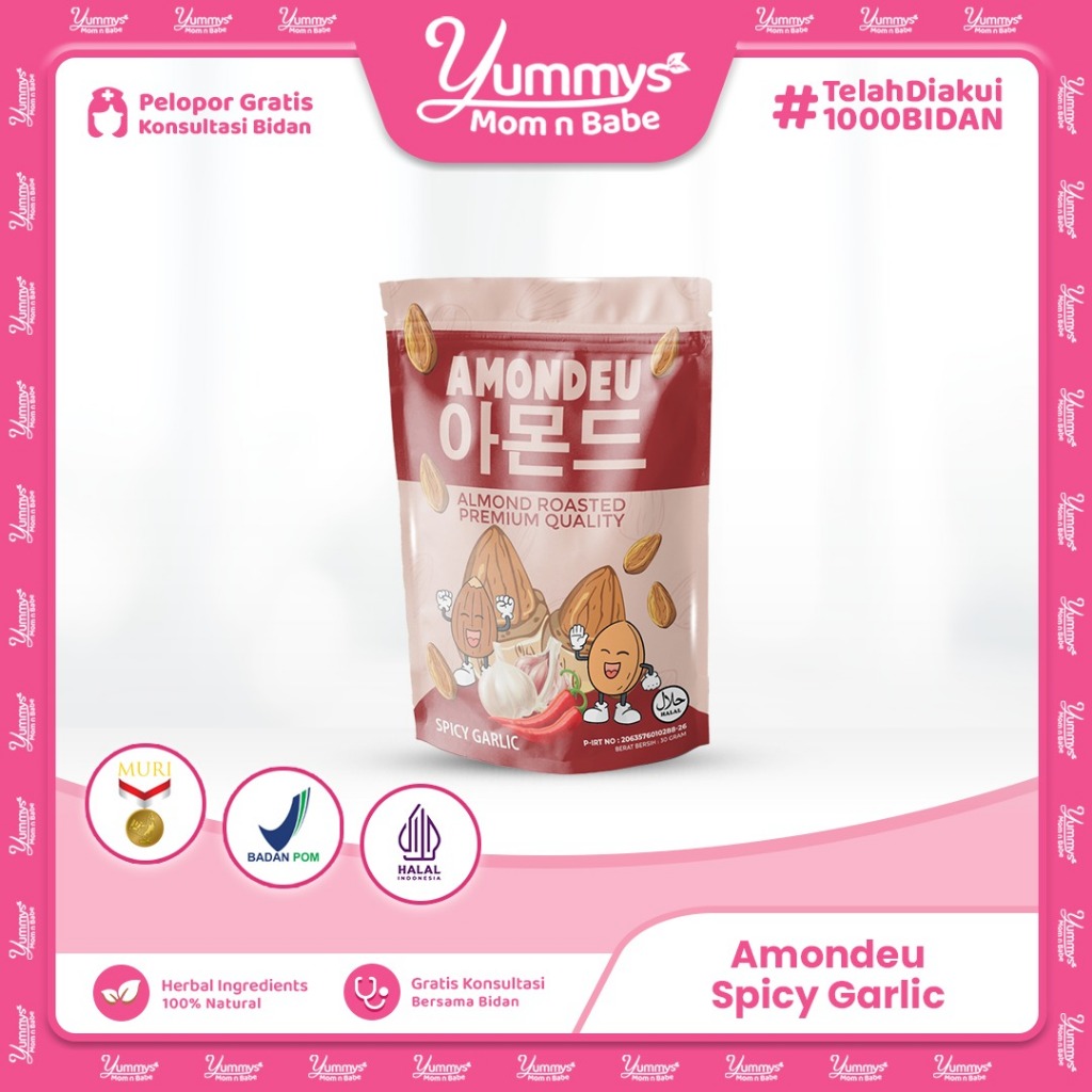 

Amondeu Spicy Garlic - Kacang Almond Panggang 30gr | Camilan Sehat Rendah Kalori - Non MSG