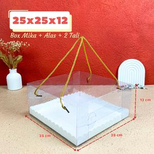 

mika box tenteng packaging kue tart ulang tahun pudding chiffon dus mica bening tali ukuran 25x25x12 cm