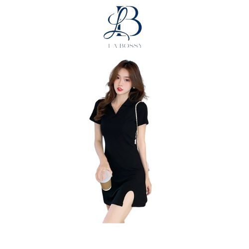 La Bossy Fashion Dress Mini Sexy V Neck Polo Dress Dress Model Kerah Belah Samping DR04