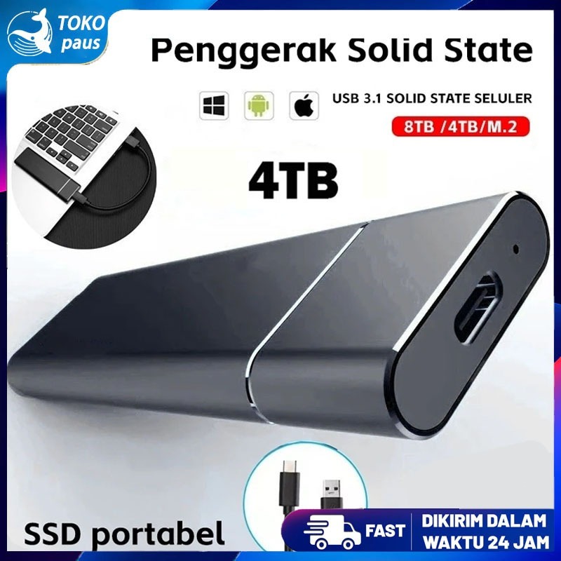 SSD Laptop Portable SSD Eksternal 4TB USB 3.0 Type-C  ssd portable eksternal hp solid state drive