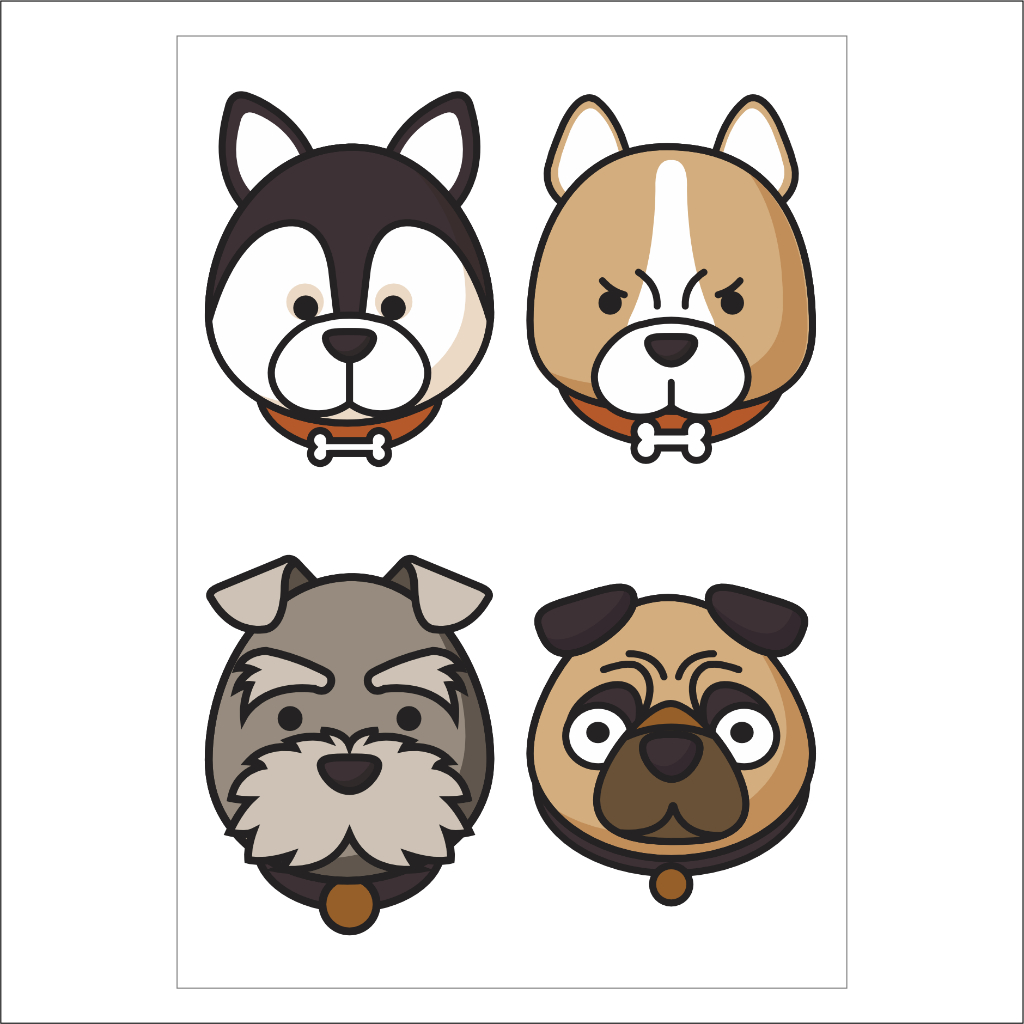 

Stiker pack gambar muka anjing lucu bahan graftac laminasi glossy
