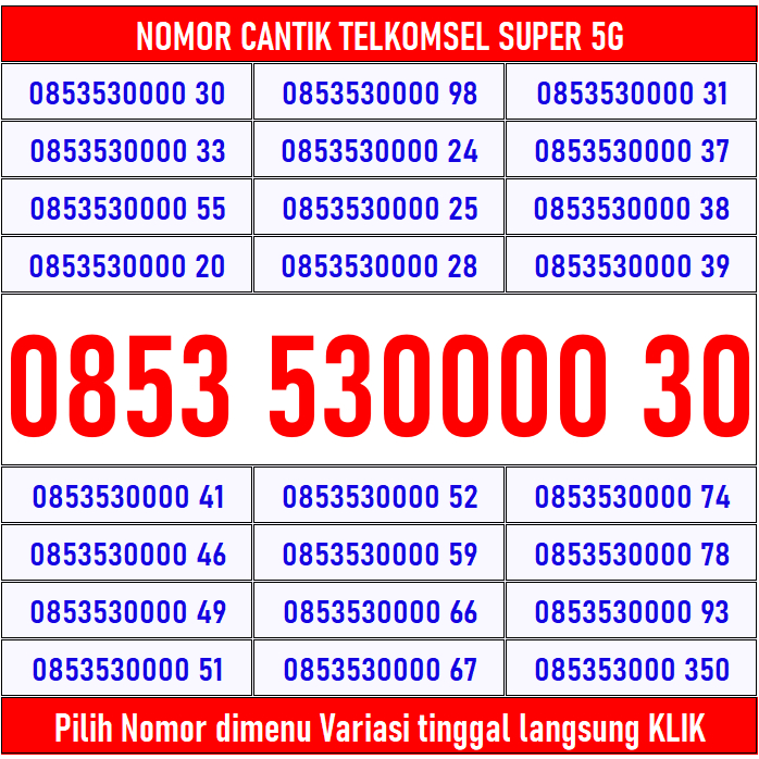 Nomor Cantik Telkomsel Kartu Perdana TB53