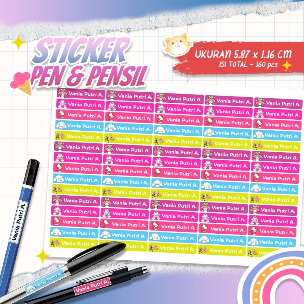 

[160 pcs ] STIKER PENSIL WATERPROOF/ LABEL NAMA BUKU / MAPEL/CUSTOM NAMA