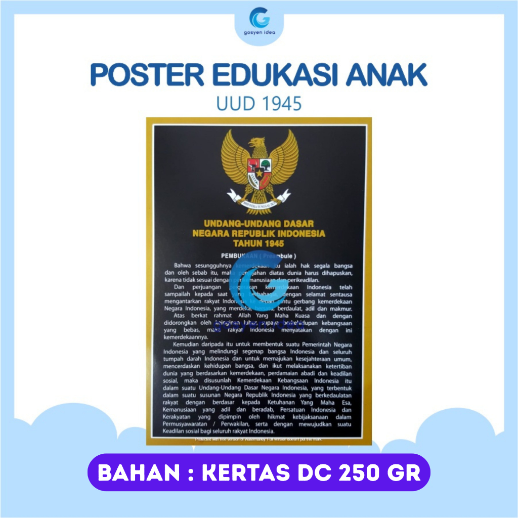 Poster Dinding Medium Edukasi Anak Belajar Gambar Teks Pembukaan Undang-Undang Dasar 1945
