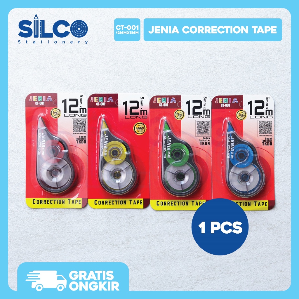 

Correction Tape JENIA CT-001 12m x 5mm / Tipe X Kertas / Tipex Roll / Pita Koreksi [PCS]