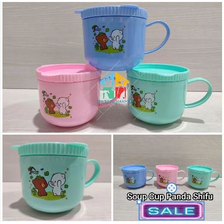 Cangkir/Mug Plastik Tutup, Soup Cup Panda Shifu, Gelas Mug Plastik Gagang Anti Pecah ALEXISH