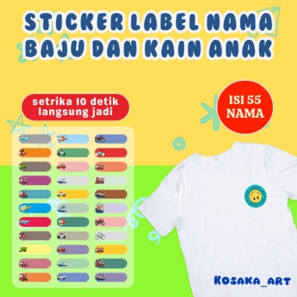 

Stiker Kain Custom 55 PCS Stiker Label Nama Kain Baju Anak Sablon Setrika sticker aesthetic custom