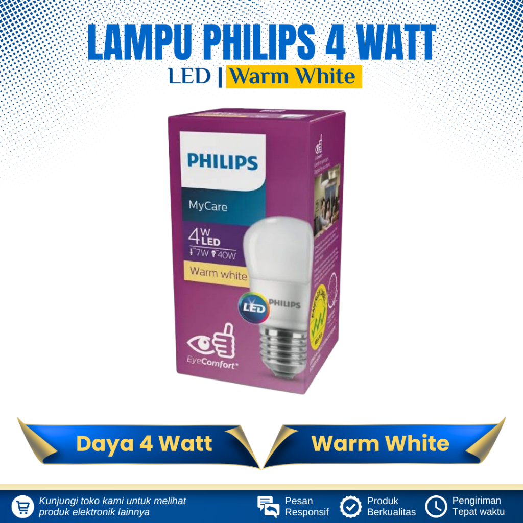 LAMPU BOHLAM LED PHILIPS 4 WATT CAHAYA KUNING LAMPU LED PHILIPS 4 WATT WARM WHITE