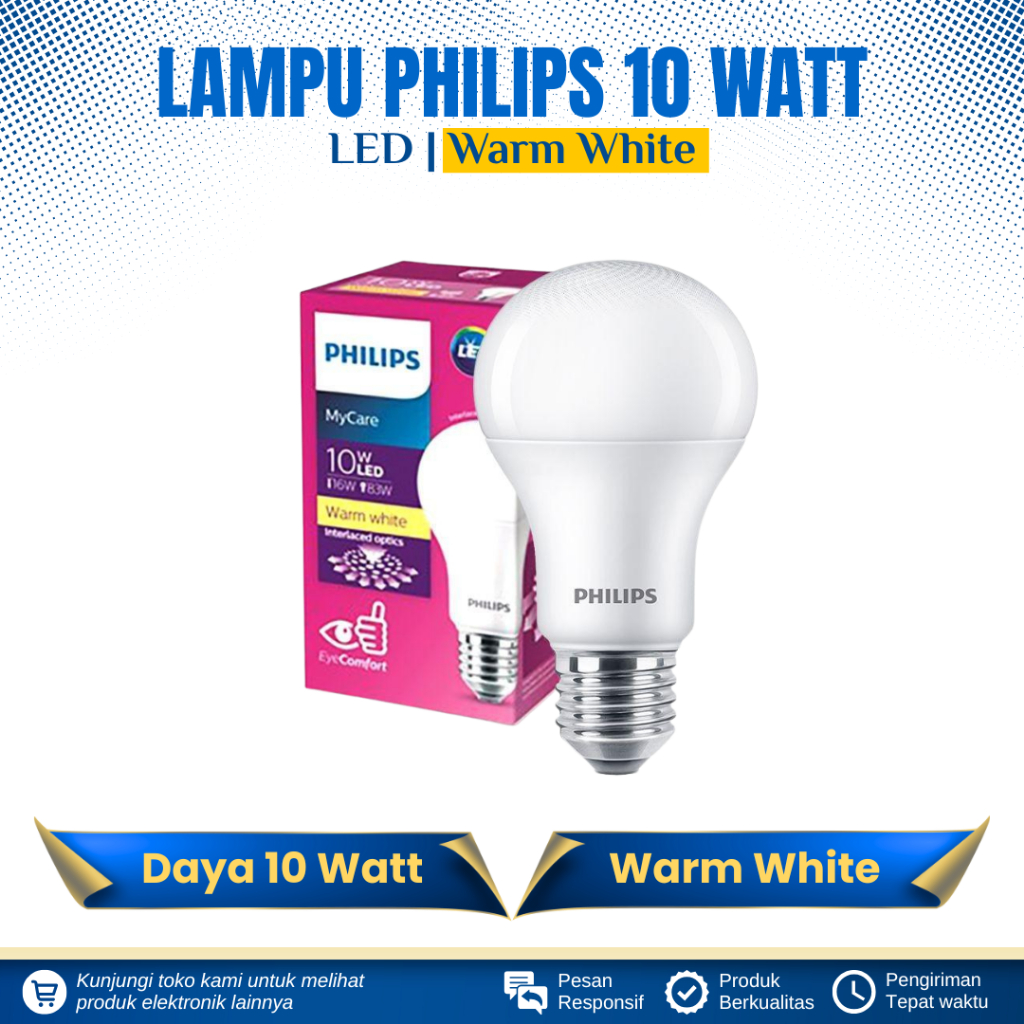 LAMPU BOHLAM LED PHILIPS 10 WATT CAHAYA KUNING LAMPU LED PHILIPS 10 WATT WARM WHITE