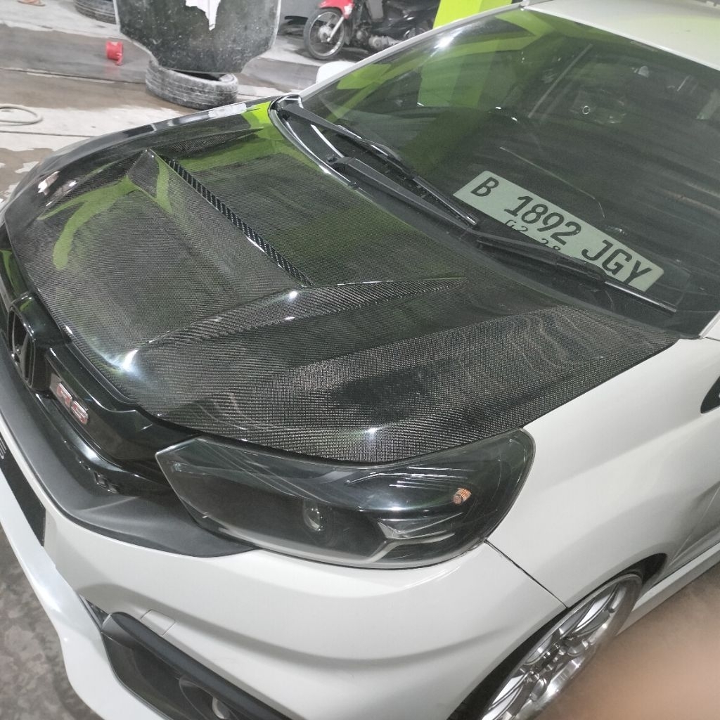 kap mesin honda brio mobilio custom H carbon kevlar