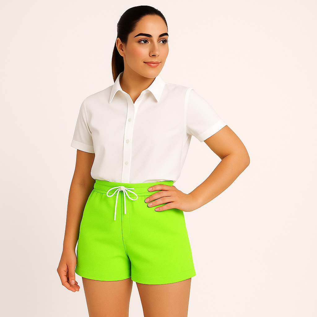 Celana Pendek Wanita High Waist Warna Neon Hijau Kekinian – Modis & Nyaman | Sora Collection