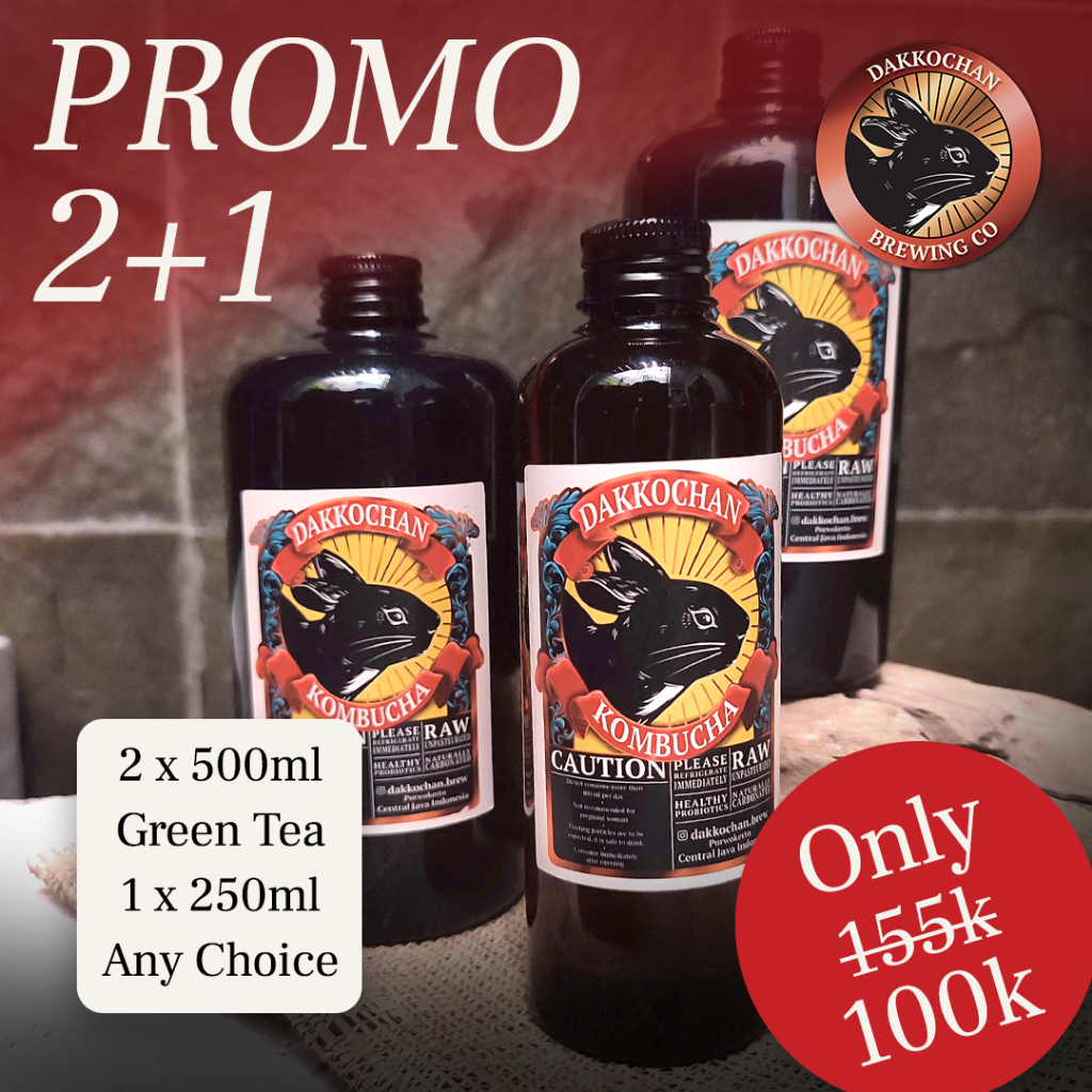 

Dakkochan Kombucha Promo 2 Green Tea 500ml + 1 250ml