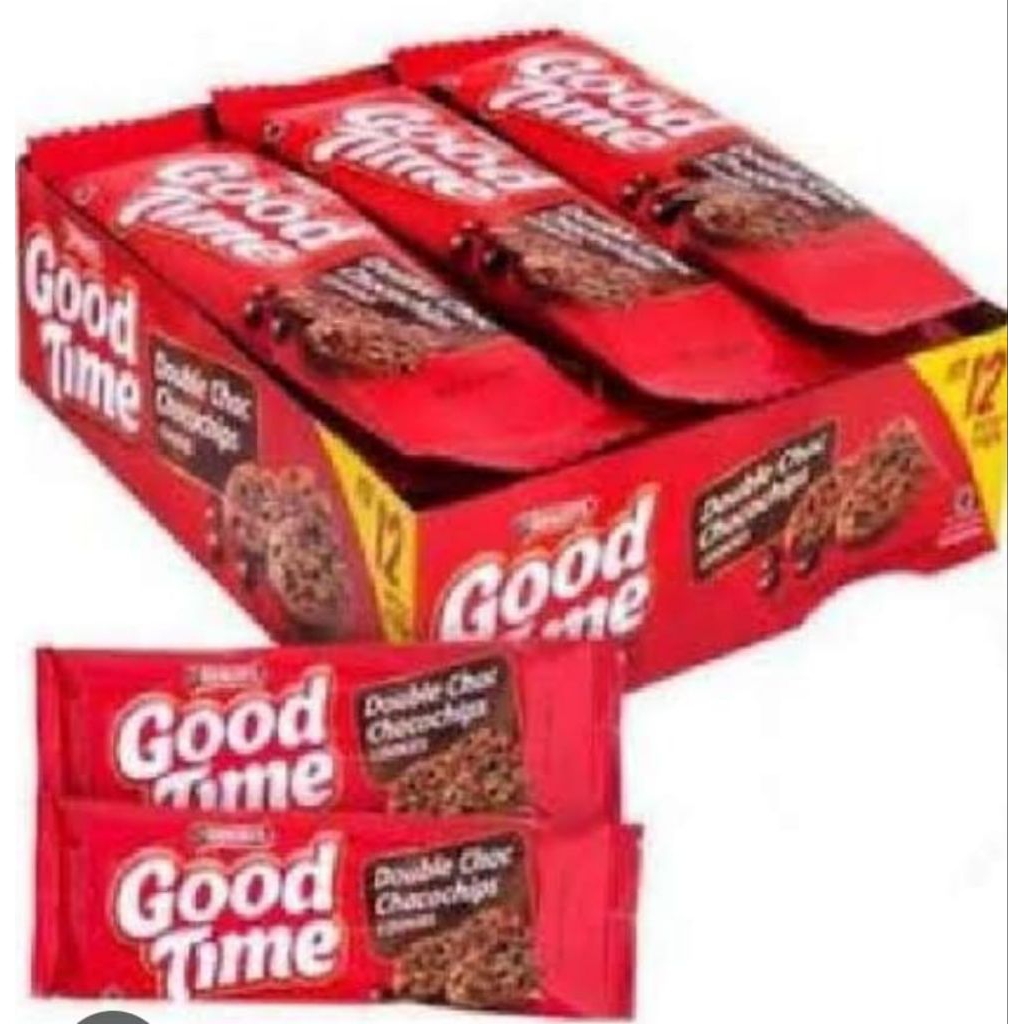 

( per box) good time double choco 1 box isi 12 pcs x 10,6 gram.