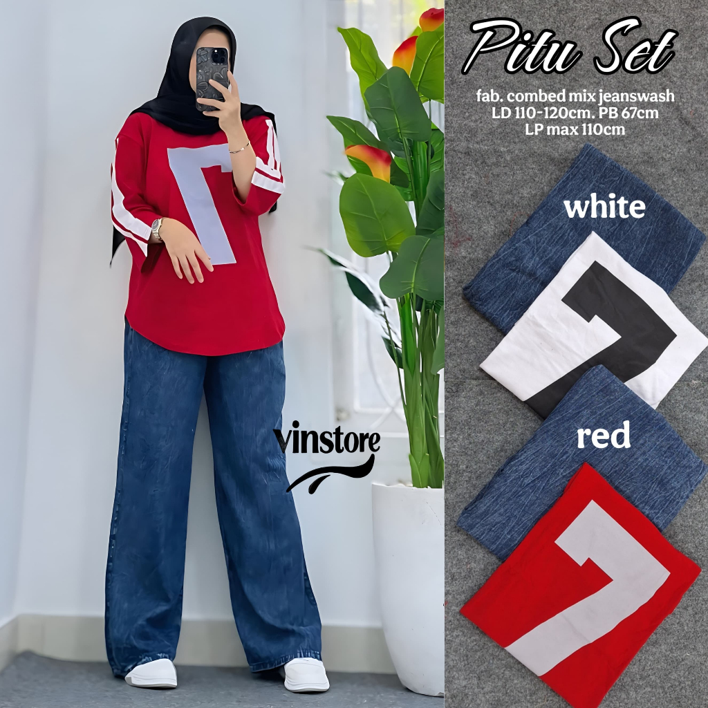 Pilu Setelan Wanita Kekinian | Set Kaos Combed & Kulot Jeanswash | OOTD Hijab Viral