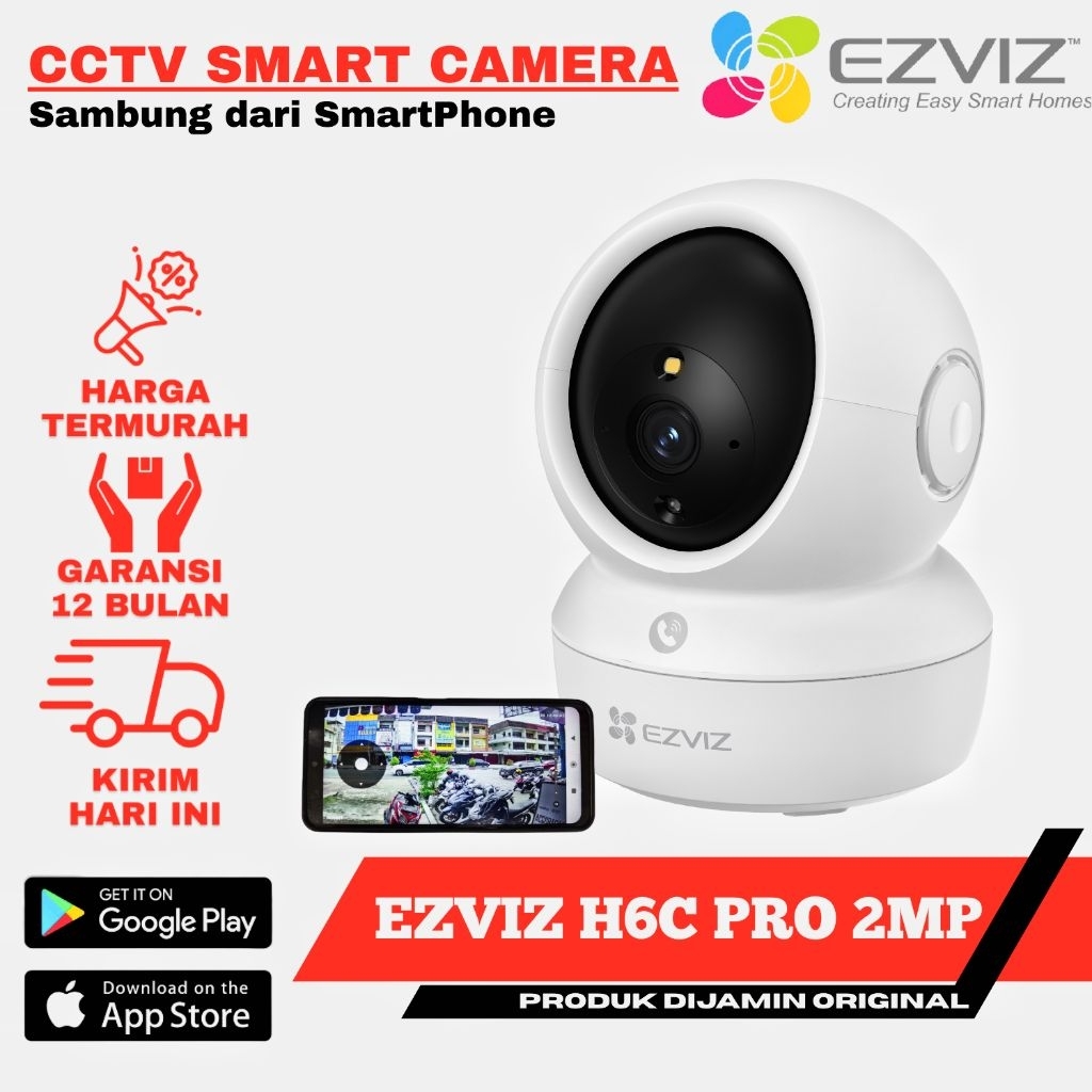 CCTV Ezviz H6c Pro 2MP Color Pan & Tilt Smart Home Camera cctv sambung hp cctv rumah