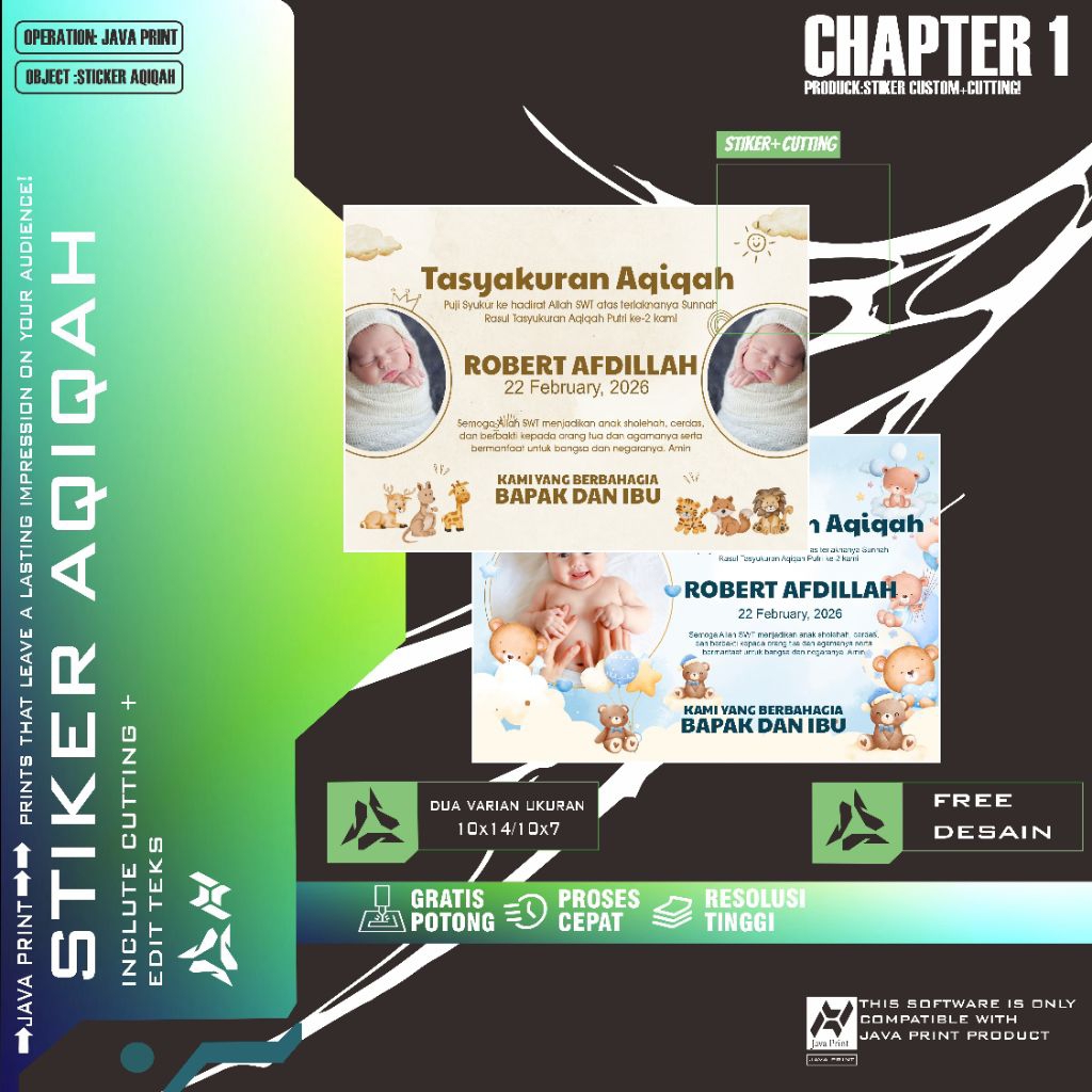 

stiker aqiqah free desain sudah cutting bahan glossy termurah