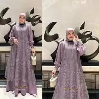 Terbaru Luna Lace Dress Gaun Pesta Velvet Mix Brokat Cancili Premium Gamis Dewasa Model Simple Mewah