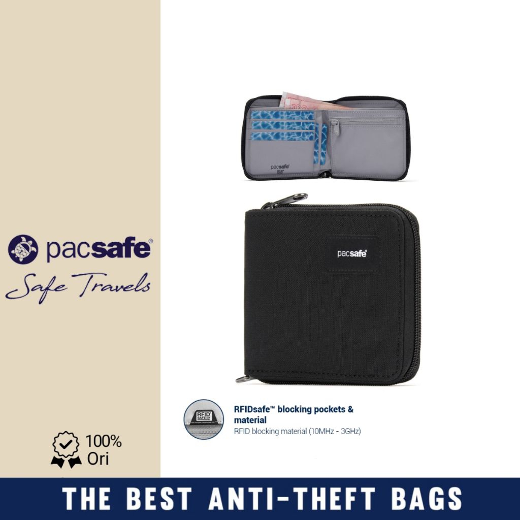 Pacsafe RFIDsafe Dompet Lipat Ritsleting Anti-Maling dengan Blokade RFID