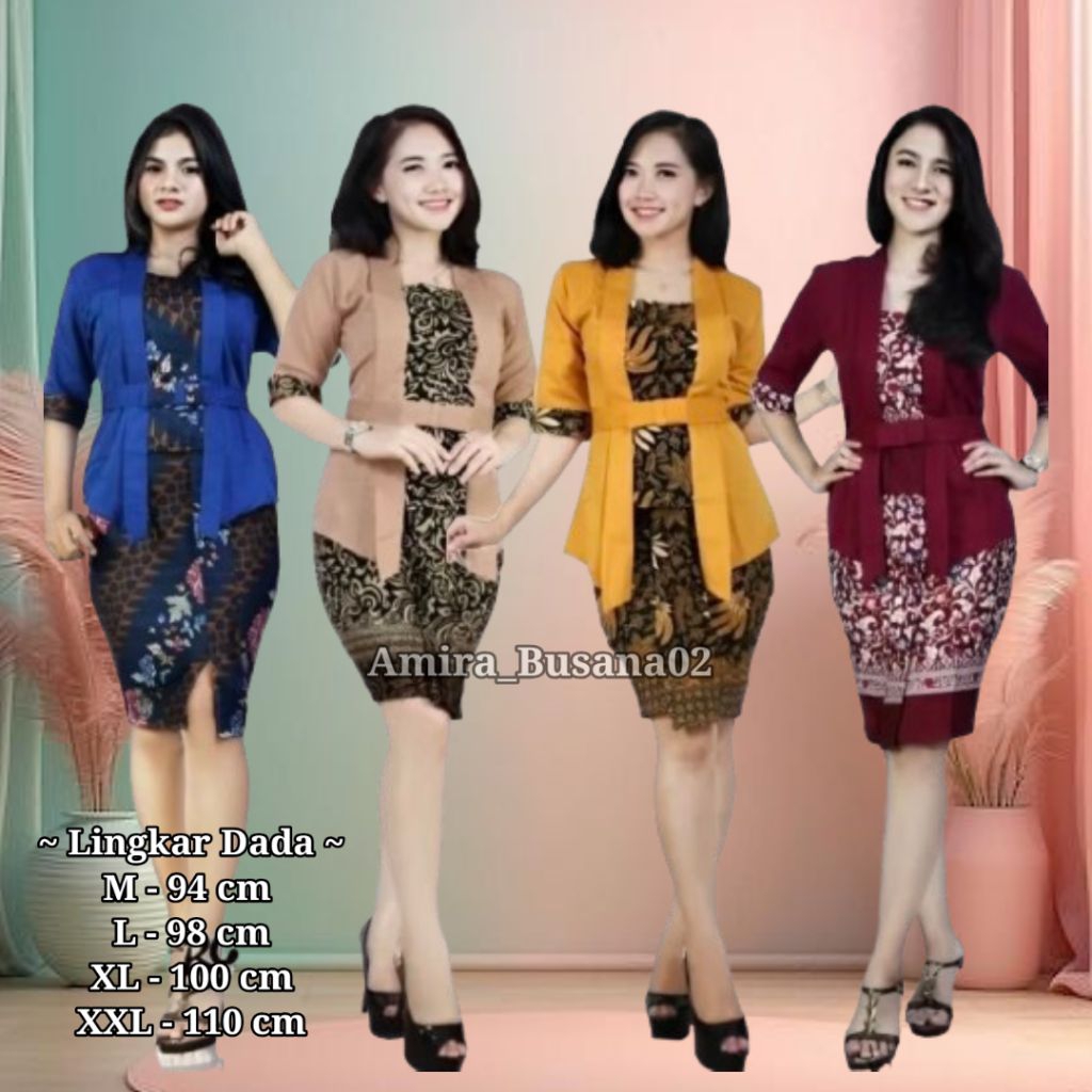 Set Kebaya Modern Etp Lengan Pendek Mix Rok Span Batik Pendek Siap Pakai Kebaya Natal