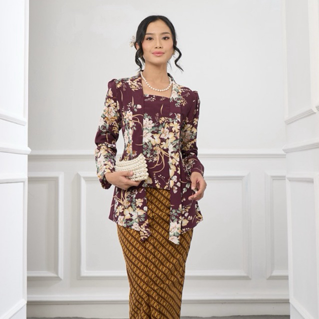 Kebaya Kutubaru Bunga Maroon Burgundy /Seragam Bridesmaids Jawa/ Baju Kondangan Jumbo Bigsize ld 130