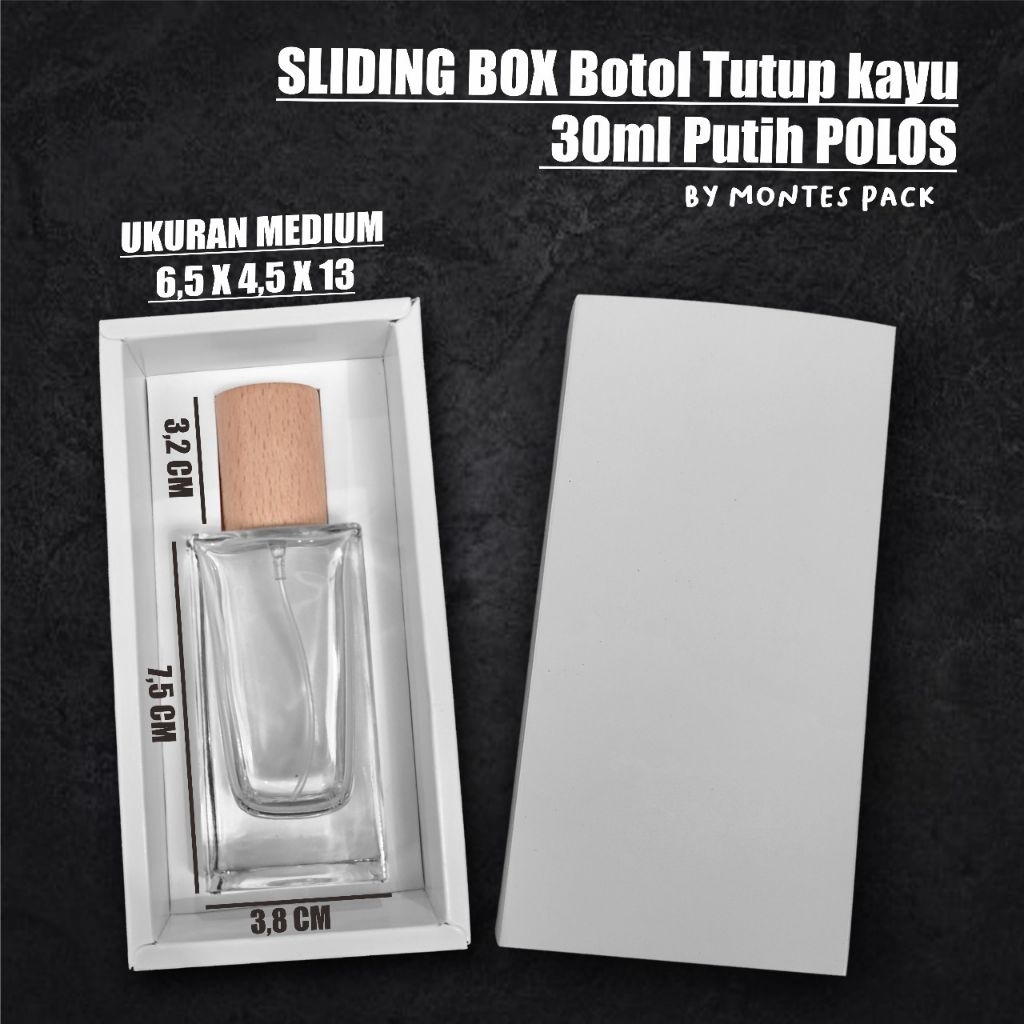 

Slide Box Polos tutup kayu 50ml / SLIDE BOX botol tutup kayu 50ml / Polosan