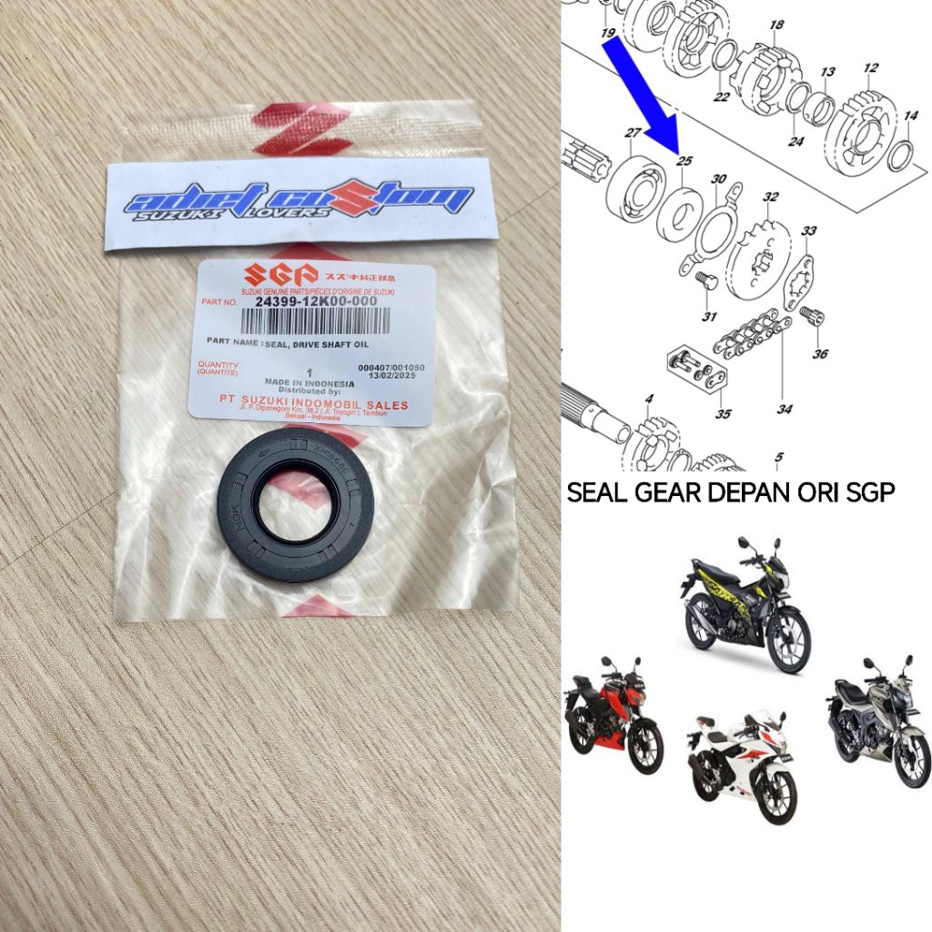 Seal Sil Gear Depan Suzuki GSX R S Bandit Satria injeksi Original SGP 24399-12K00-000