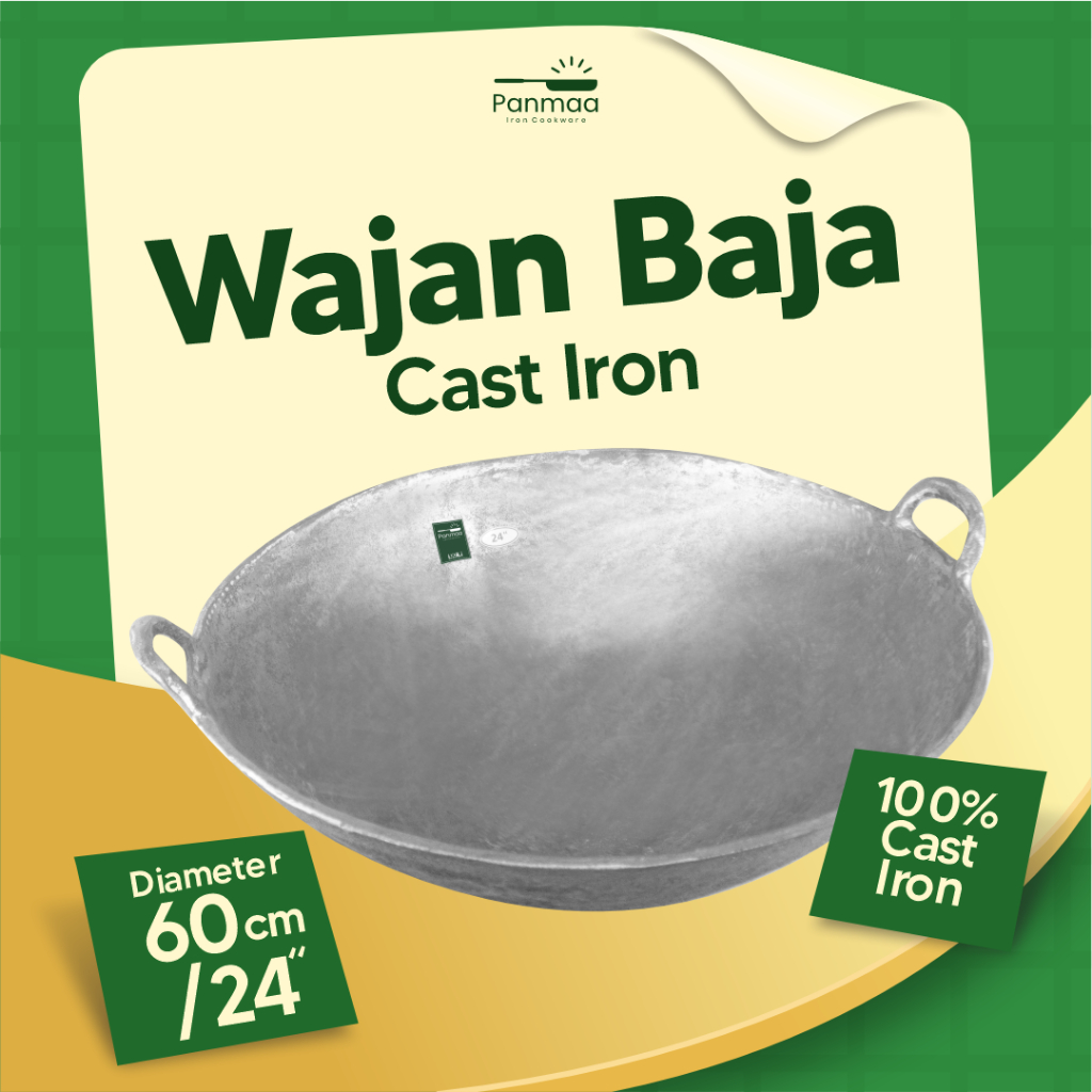 Wajan baja cor 24” (60cm) tebal anti lengket / kuali besi cor/ Wok cast iron / wajan penggorengan