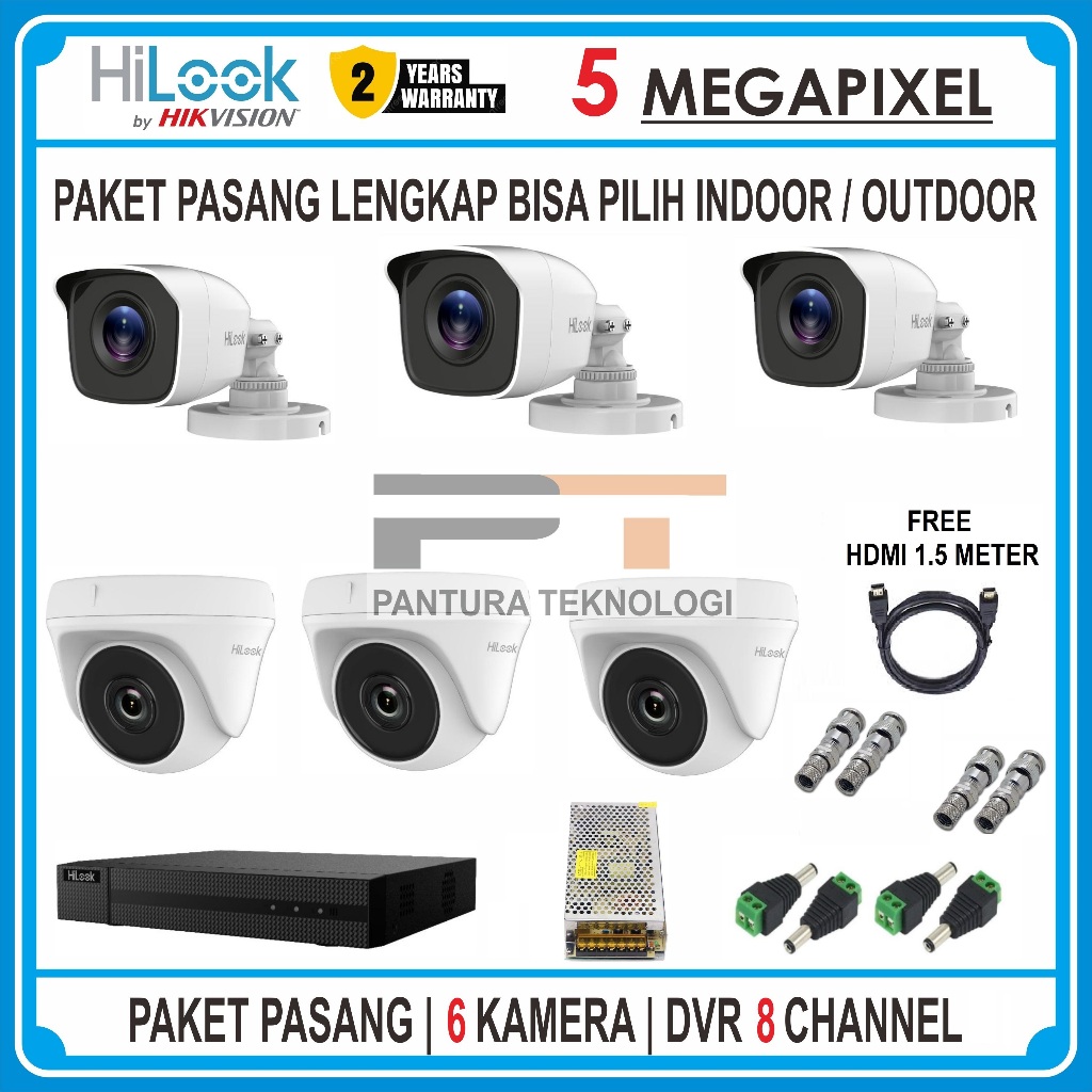 PAKET CCTV HILOOK DVR 8 CHANNEL 6 CAMERA 5MP TURBO HD SERIES PAKET CCTV KOMPLIT / PAKET CCTV HILOOK 