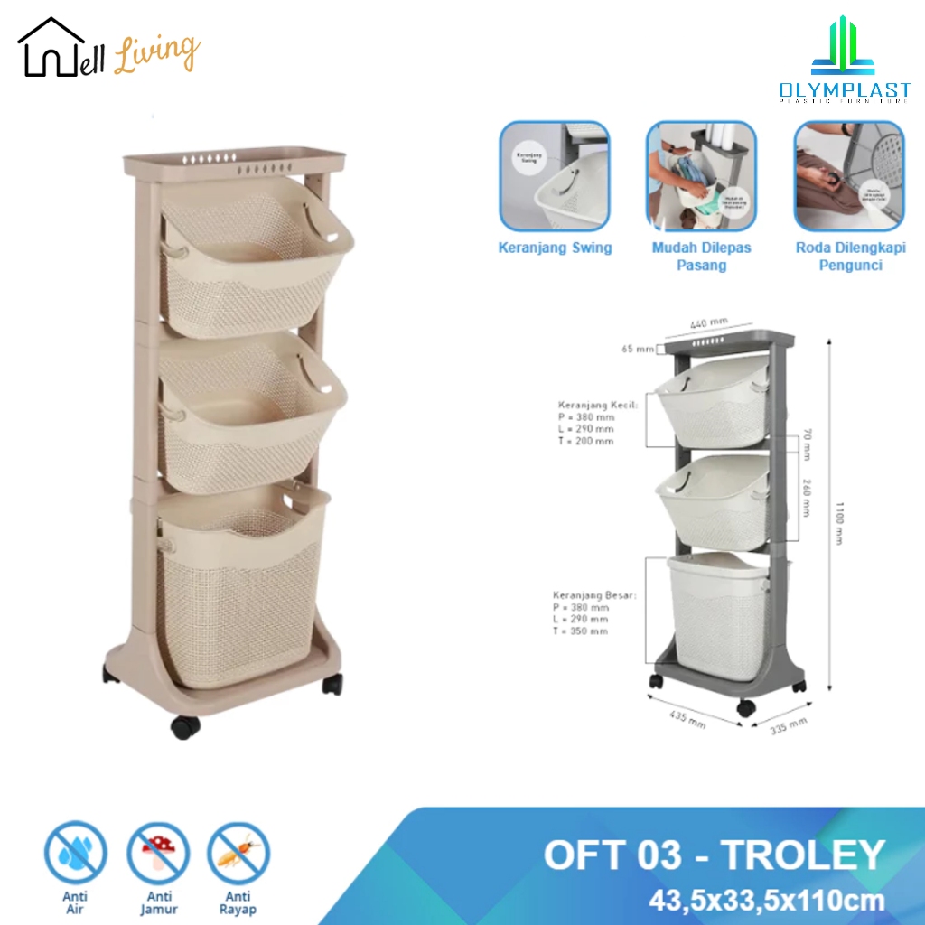 Well Living - Olymplast OFT 03 Rak Susun Plastik / Rak Susun Tertutup Roda / Troli Susun / Olymplast