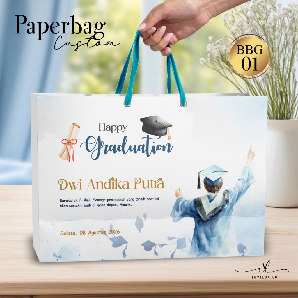 

TAS KADO GRADUATION CUSTOM - TAS PAPER BAG GRADUATION SIMPLE ELEGANT BAHAN BRIEF CARD - BBG