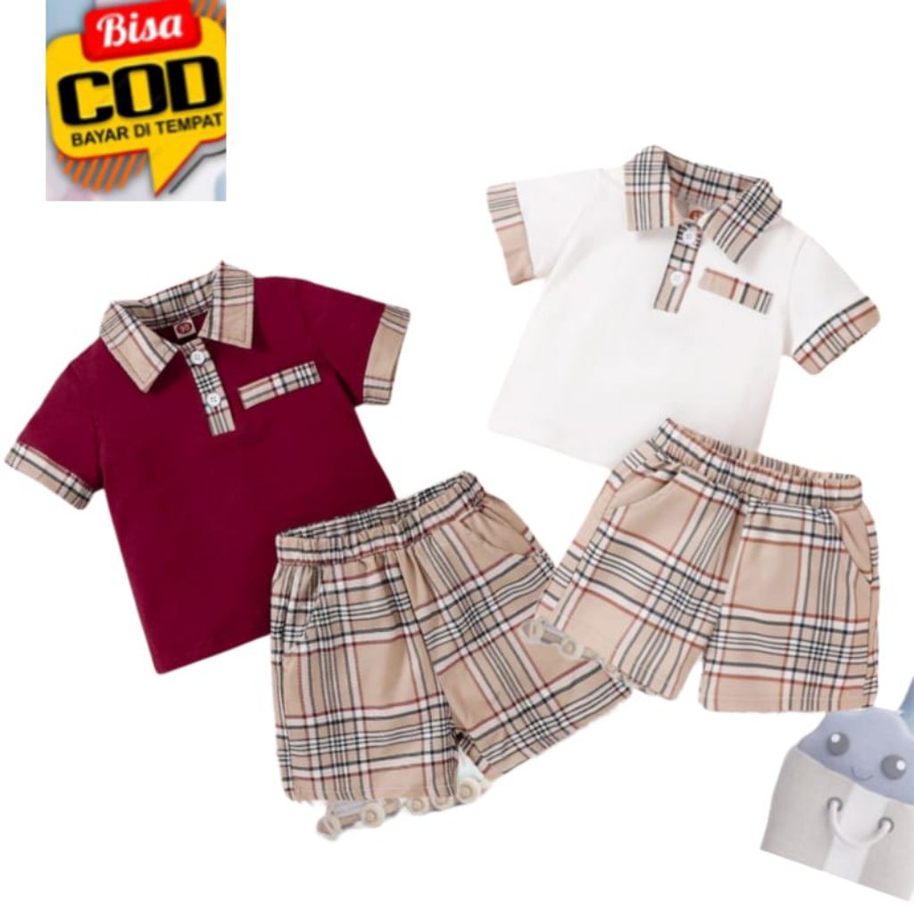 Setelan Baju anak laki laki set burbery untuk anak laki laki usia 1tahun-6tahun